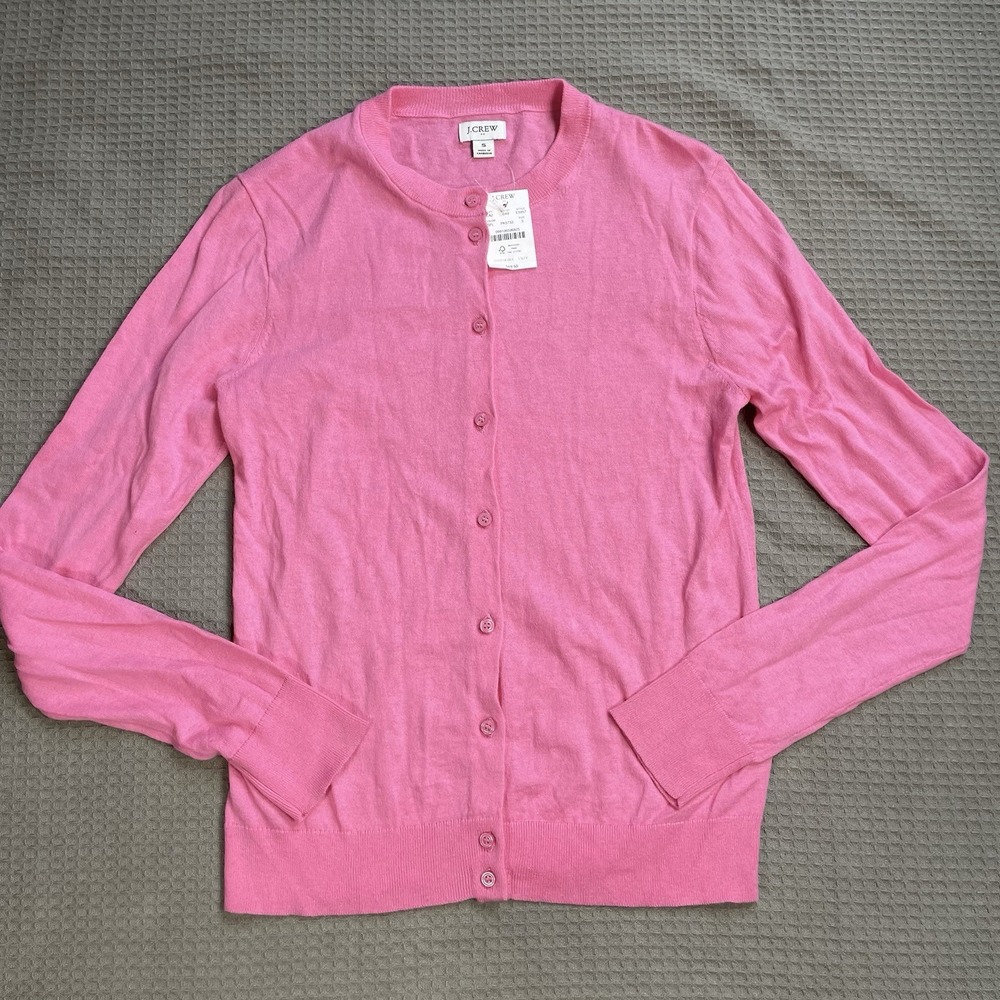 New J.Crew Classic Cotton Cardigan Sweater Small Womens Bubblegum Pink